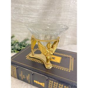Vintage‎ Brass Cherub Holder with Crackle Glass Insert